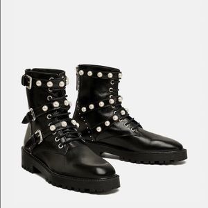 Zara Combat Boots with Pearls